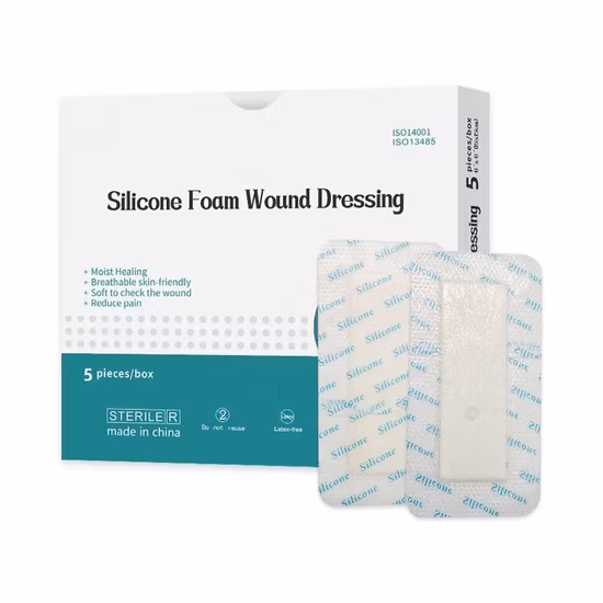 Waterproof and Absorbent Blue Sterile Hydrophilic Silicone Foam Bordered Silicone Adhesive Dressing